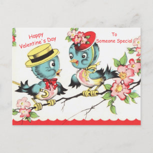 Cute Valentine Bluebiirds & Blossoms Vintage Copy Postcard
