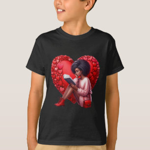 Cute Valentine Book Girl With Heart Reading Woman T-Shirt