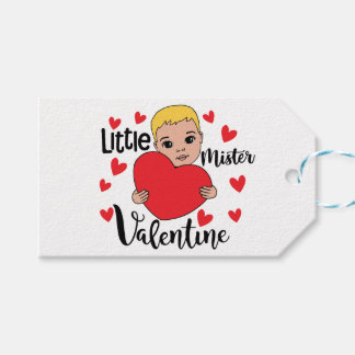 Cute Valentine Boy Holding Heart Gift Art for Kids Tags