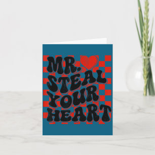 Cute valentine boy mr steal heart chequered heart card
