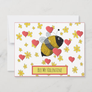 Cute Valentine Bumblebee Daisy Pink Heart Holiday Card