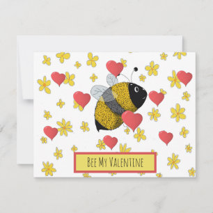 Cute Valentine Bumblebee Daisy Pink Heart Holiday Card