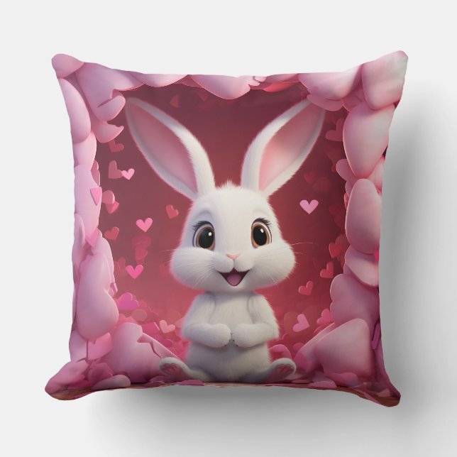Cute Valentine Bunny Throw Pillow  (Front)