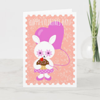 Cute Valentine Bunny with Cupcake Card