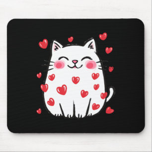 Cute Valentine Cat Red Hearts Cats Lover White Kit Mouse Pad