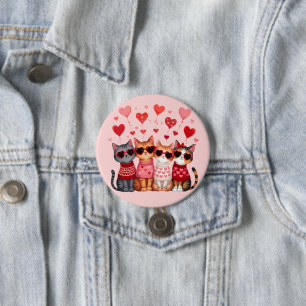 Cute Valentine Cats in Heart Sunglasses 3 Inch Round Button