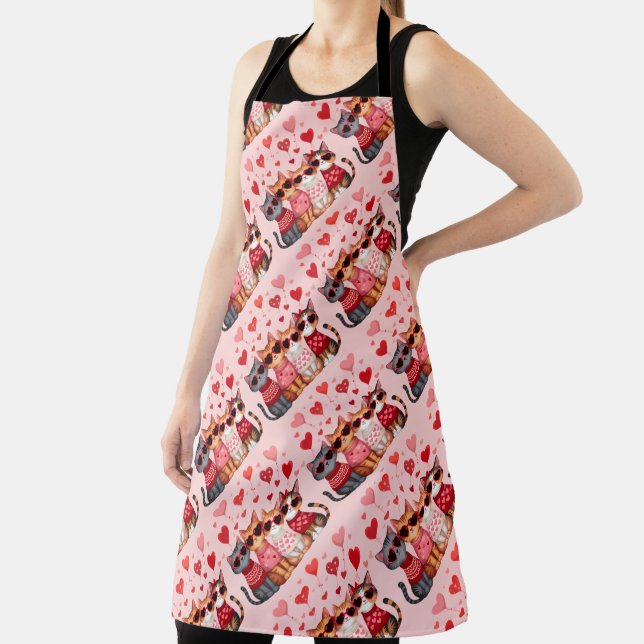 Cute Valentine Cats in Heart Sunglasses Apron (Insitu)