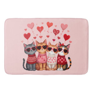 Cute Valentine Cats in Heart Sunglasses Bath Mat