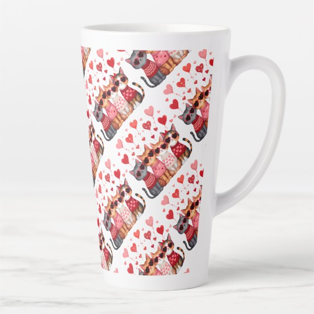 Cute Valentine Cats in Heart Sunglasses Latte Mug (Right)