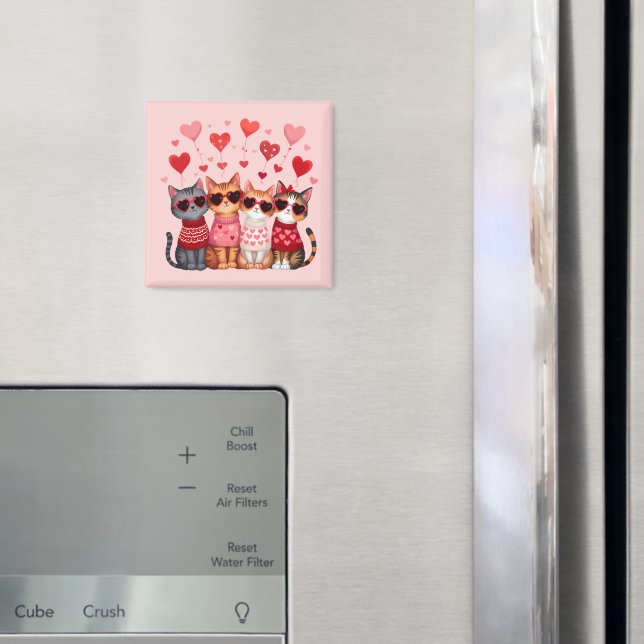 Cute Valentine Cats in Heart Sunglasses Magnet (In Situ (Fridge))