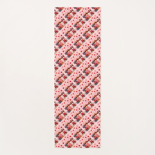 Cute Valentine Cats in Heart Sunglasses Yoga Mat (Front)