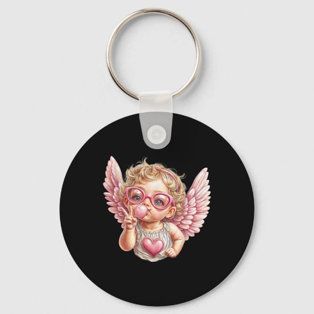 Cute Valentine Day Cute Blowing Bubble Cupid With  Keychain (Front)