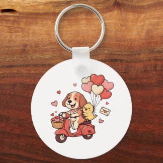 Cute Valentine Dog Scooter Heart Balloons Custom  Keychain