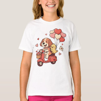 Cute Valentine Dog Scooter Heart Balloons Custom  T-Shirt