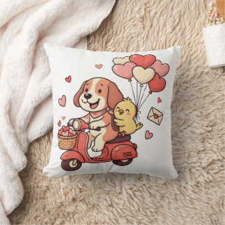 Cute Valentine Dog Scooter Heart Balloons Custom  Throw Pillow