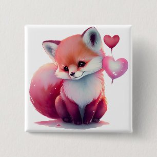 Cute Valentine Fox 2 Inch Square Button