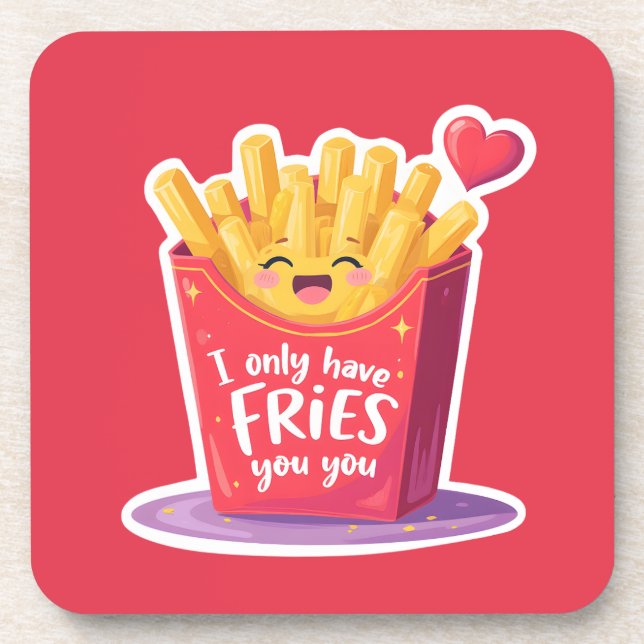 Cute Valentine French Fries Pun Coaster (Front)