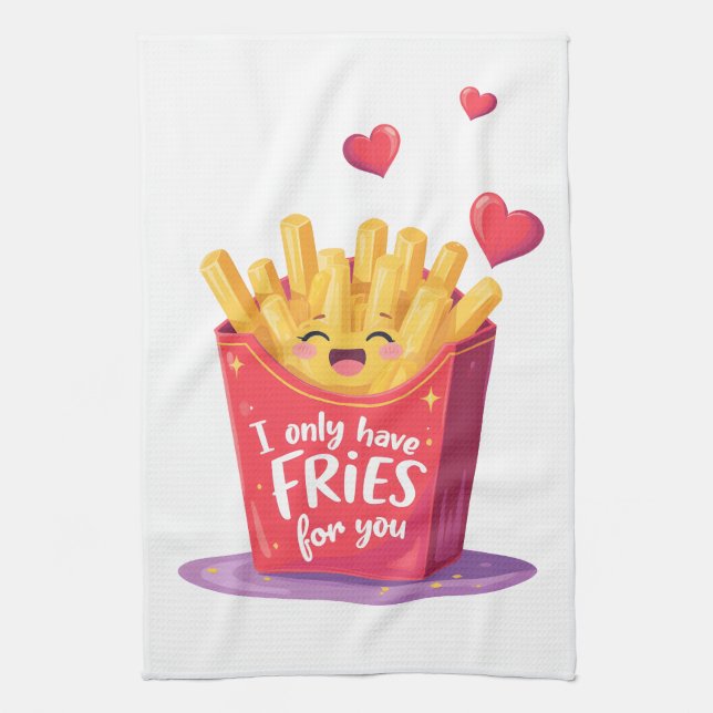 Cute Valentine French Fries Pun Kitchen Towel (Vertical)