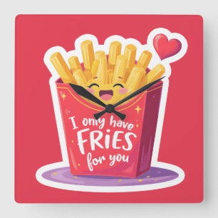 Cute Valentine French Fries Pun Square Wall Clock