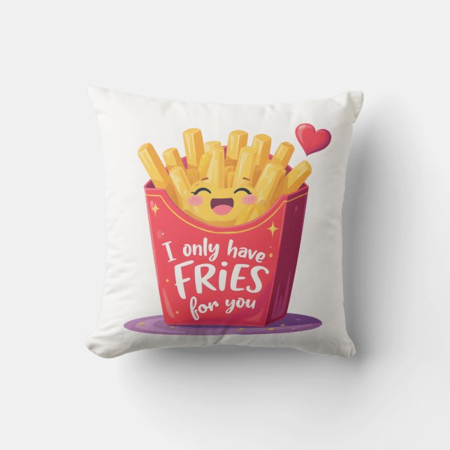 Cute Valentine French Fries Pun Throw Pillow (Front)