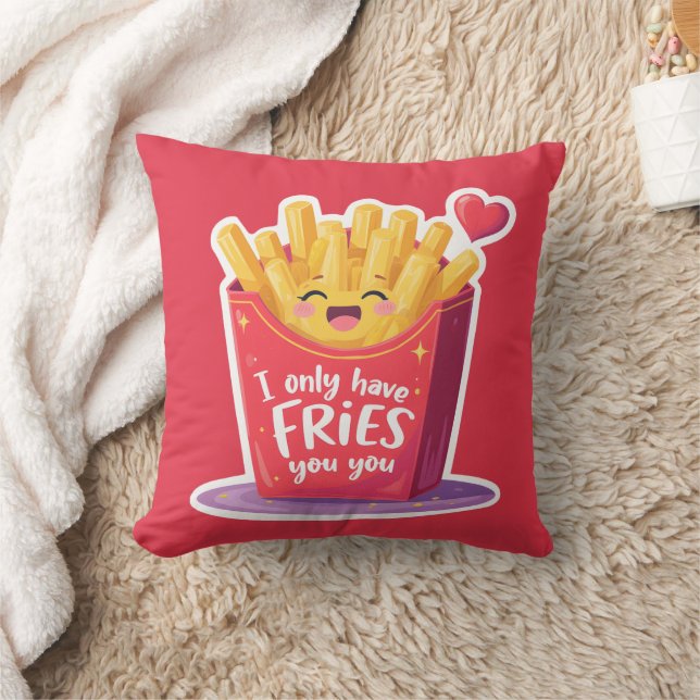 Cute Valentine French Fries Pun Throw Pillow (Blanket)