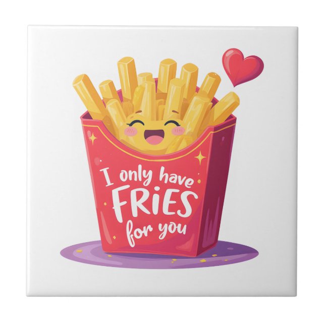 Cute Valentine French Fries Pun Tile (Front)