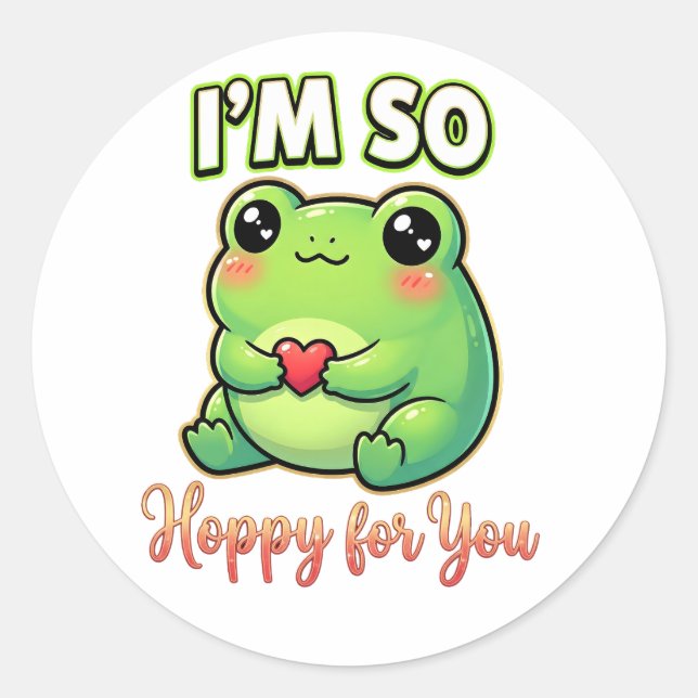 Cute Valentine Frog – I’m So Hoppy for You Classic Round Sticker (Front)