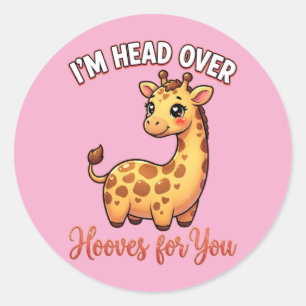 Cute Valentine Giraffe – Head Over Hooves for You Classic Round Sticker