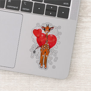 Cute valentine giraffe with heart balloons