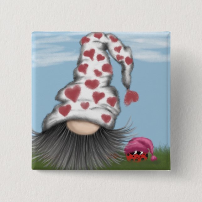 Cute Valentine Gnome 2 Inch Square Button (Front)