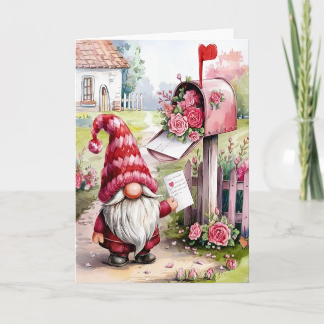 Cute Valentine Gnome At Mailbox Pen Pal Card (Front)