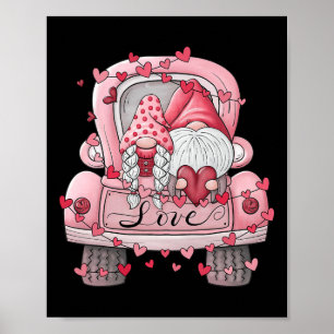 Cute Valentine Gnome Couple On Red Truck Love Chec Poster