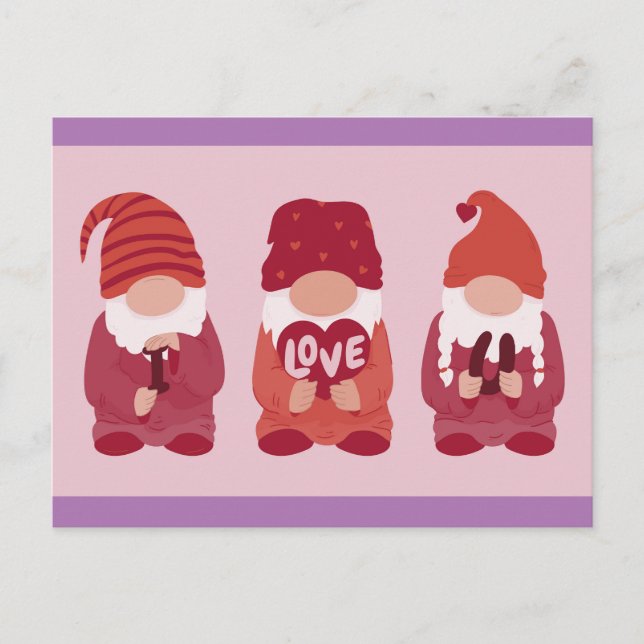 Cute Valentine Gnomes I Love You Art Postcard (Front)