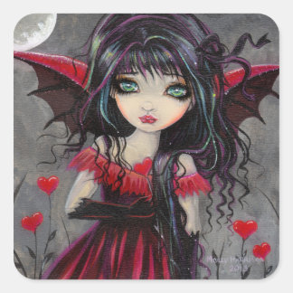 Cute Valentine Gothic Fairy Vampire with Hearts Square Sticker