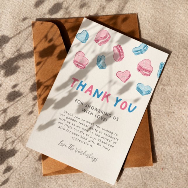Cute Valentine Hearts Gender Reveal Thank You Card (Creator Uploaded)