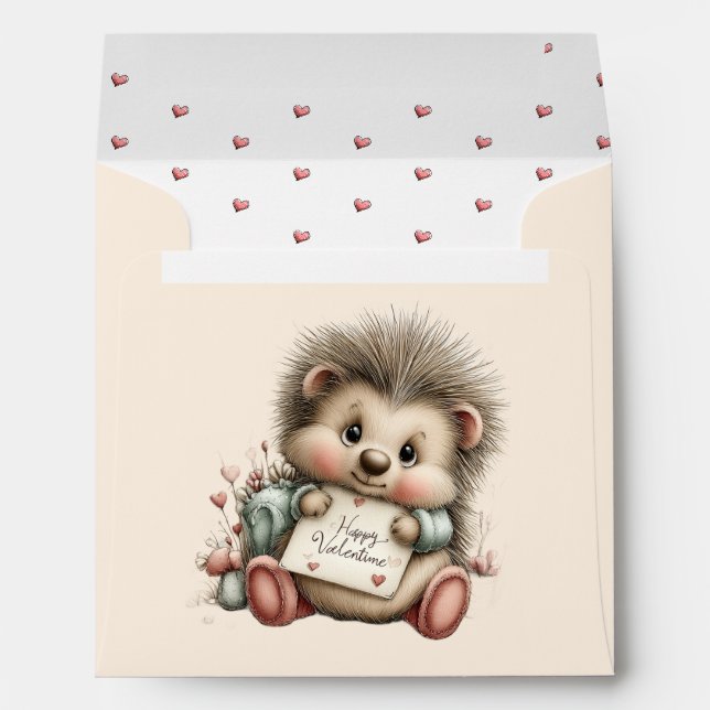 Cute Valentine Hedgehog Illustration Envelope (Back (Bottom))