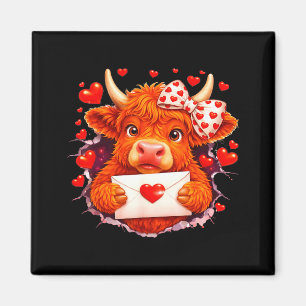 Cute Valentine Highland Cow With Heart Bow Western Magnet