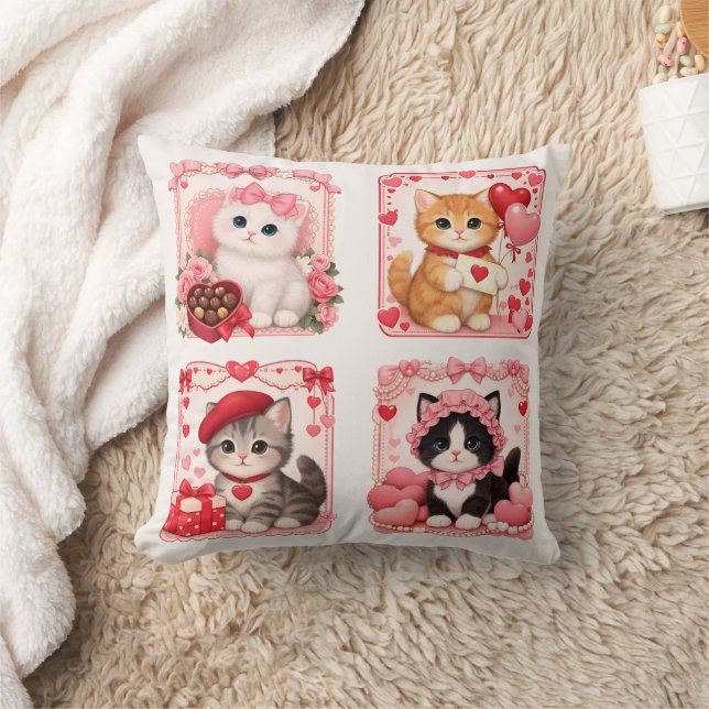 Cute Valentine Kittens Decorative Pillow (Blanket)