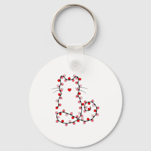 Cute Valentine Lights Cat Heart Love Valentines Da Keychain