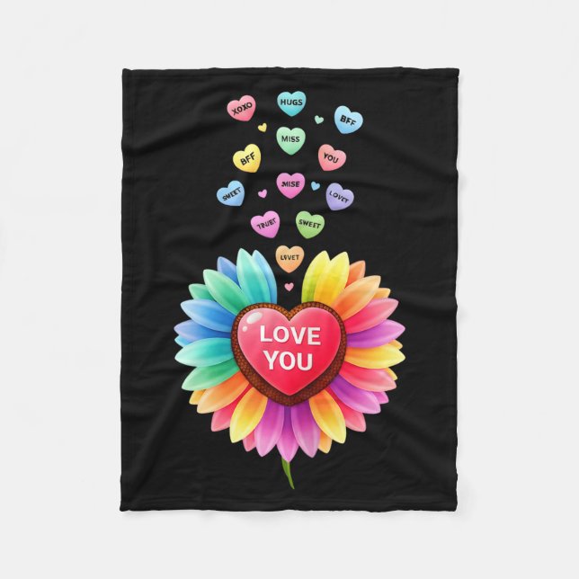 Cute Valentine Love Sunflower Hearts Candy For Gir Fleece Blanket (Front)