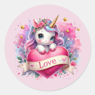 Cute Valentine love unicorn Classic Round Sticker