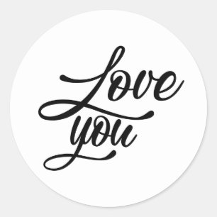 Cute Valentine love you word art  Classic Round Sticker