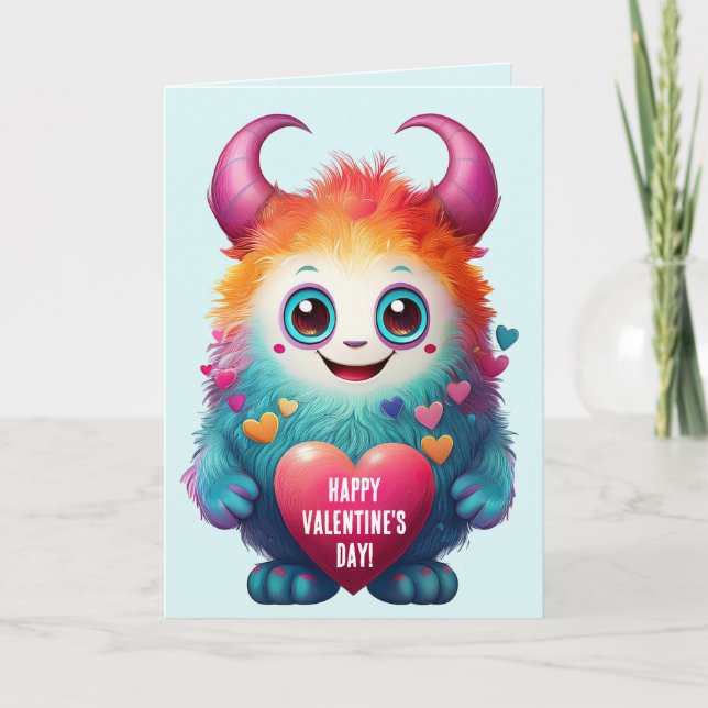 Cute Valentine Monster, Happy Valentine's Day Holiday Card (Front)