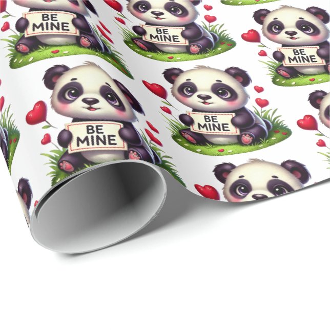 Cute Valentine Panda bear tiled pattern  Wrapping Paper (Roll Corner)