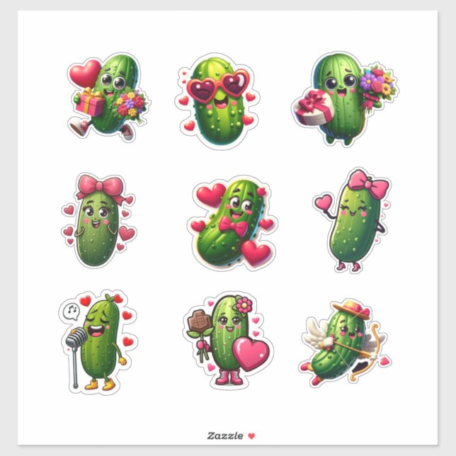 Cute Valentine Pickle Sticker Sheet (Feuille)