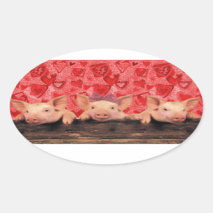 Cute Valentine pigs Oval Sticker