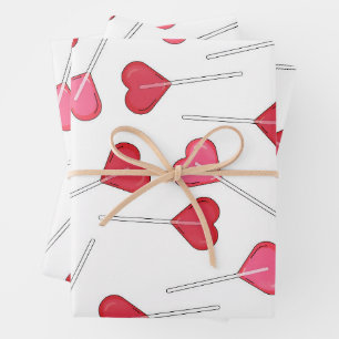 Cute Valentine Red Heart   Lollipop Pattern    Wrapping Paper Sheet