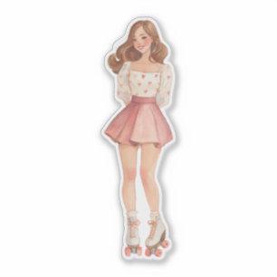 Cute Valentine Roller Skater in Heart Print Outfit
