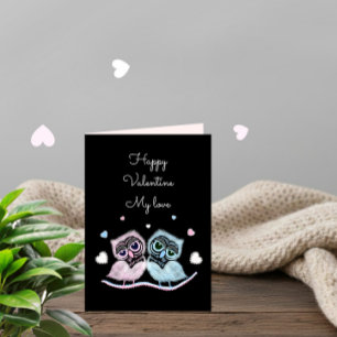 Cute Valentine’s Day card with adorable owl couple