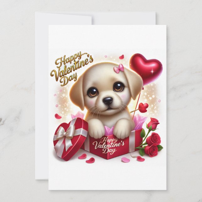 Cute Valentine’s Day Labrador Flat Holiday Card  (Front)